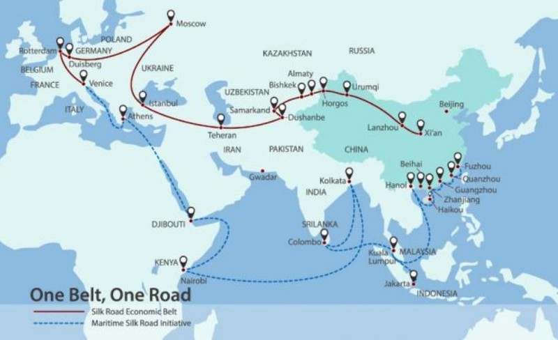 Chiến lược "Vành đai, con đường" của Trung Quốc. Ảnh: Asia Times.
