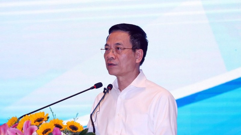 Bộ trưởng Bộ Thông tin và Truyền thông Nguyễn Mạnh Hùng phát biểu. (Ảnh: Thống Nhất/TTXVN)