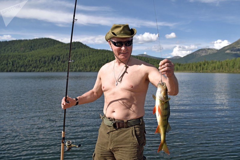 Ông Putin cởi trần đi câu cá trong rừng taiga