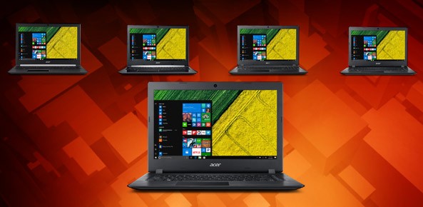 Dòng Notebook 2-trong-1 mới của Acer (ảnh lớn là Aspire 1, ảnh nhỏ từ trái sang là Aspire 7, Aspire 5, Aspire 3) (Ảnh : Acer/Sci-tech-today)