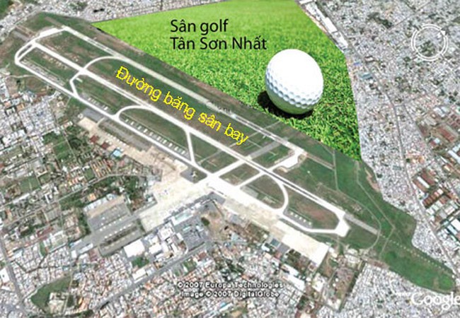 Cụm sân golf Tân Sơn Nhất đang là vấn đề được dư luận quan tâm. Bản đồ minh hoạ: Internet
