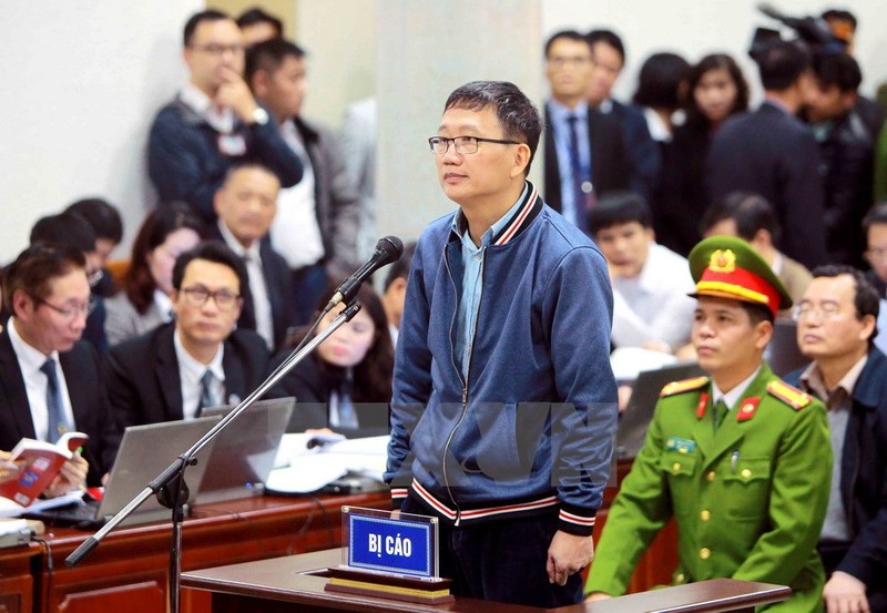Ông Trịnh Xuân Thanh tại phiên tòa xét xử vụ án Cố ý làm trái quy định của Nhà nước về quản lý kinh tế gây hậu quả nghiêm trọng và Tham ô tài sản xảy ra tại  PVC - Ảnh: TTXVN