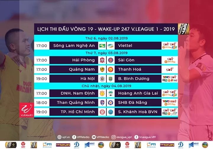 Lịch thi đấu vòng 19 V.League 2019. Ảnh VPF.
