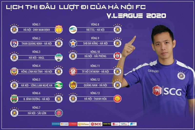 Hà Nội FC có lịch thi đấu lượt đi V.League 2020 đầy khó khăn. Ảnh HNFC