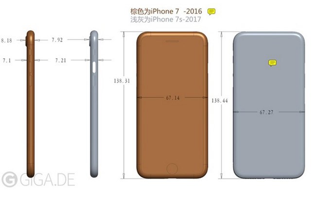 iPhone 7s dày hơn iPhone 7 (ảnh: Giga.de)