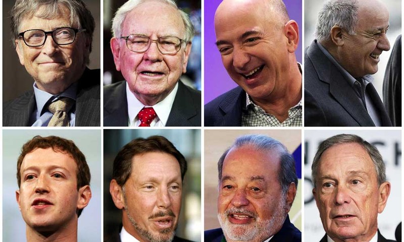 Các tỷ phú nổi tiếng thế giới, trong đó có cựu Chủ tịch Microsoft Bill Gates, CEO Amazon Jeff Bezos, CEO Facebook Mark Zuckerberg (ảnh Youngisthan)