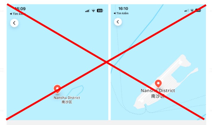 Bản đồ thể hiện sai chủ quyền quần đảo Hoàng Sa và Trường Sa trên ứng dụng Grab