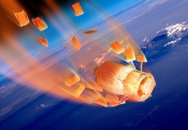 Minh họa tàu vũ trụ ATV của châu Âu phát nổ và bị đốt cháy khi rơi vào bầu khí quyển trái đất (ESA/D. Ducros)