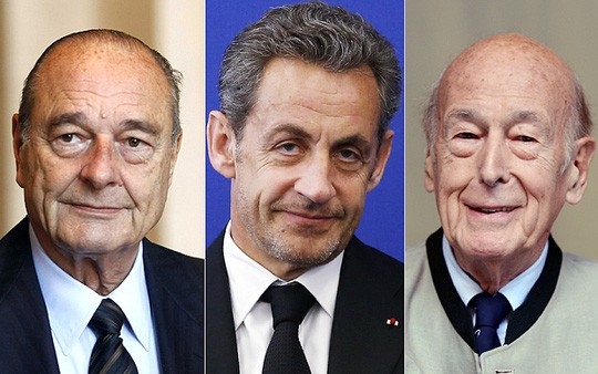 Từ trái qua: Các cựu tổng thống Pháp Jacques Chirac, Nicolas Sarkozy và Valéry Giscard d'Estaing. Ảnh: REX