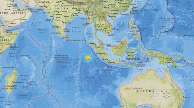Vị trí tâm trận động đất (Ảnh: USGS)