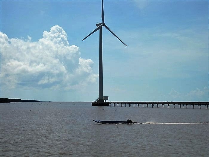 Tháp điện gió tại một tỉnh Đồng bằng sông Cửu Long đã được đưa vào vận hành. Ảnh minh họa: Trung Chánh