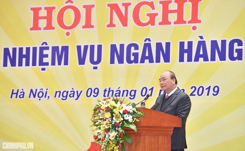 Thủ tướng Nguyễn Xuân Phúc phát biểu kết luận Hội nghị triển khai nhiệm vụ ngân hàng năm 2019. (Ảnh: VGP)