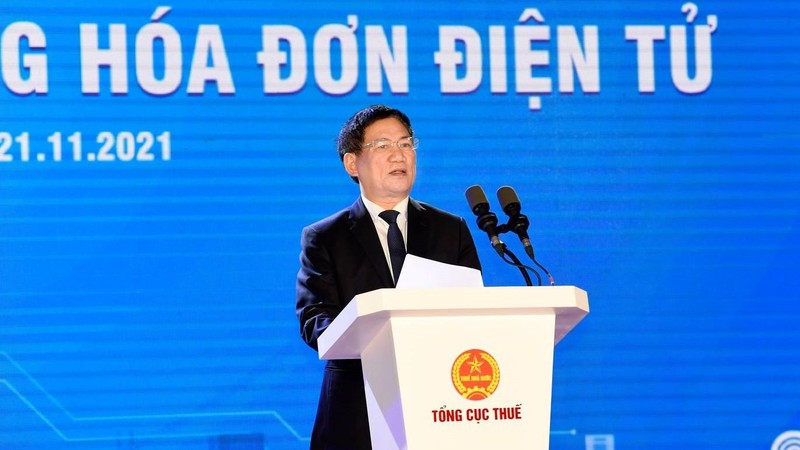 Bộ trưởng Hồ Đức Phớc phát biểu tại hội nghị về hóa đơn điện tử (Ảnh: Bộ Tài chính)