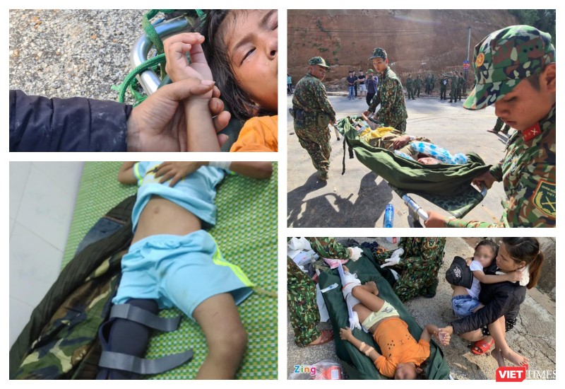 Lực lượng quân đội sơ cứu, đưa nạn nhân đi bệnh viện (Ảnh Hoà Bình)