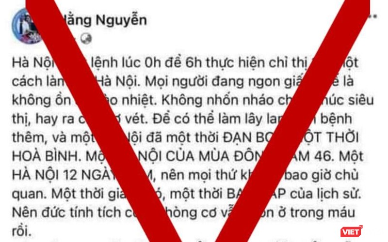 Tài khoản “Hằng Nguyễn” có hành vi cung cấp thông tin gây hoang mang đã bị phạt 5 triệu đồng. Ảnh chụp facebook vi phạm