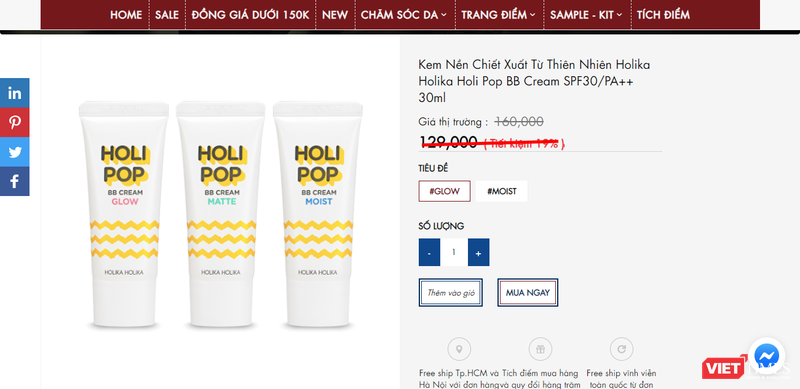 Mỹ phẩm nhãn hiệu Holika Holika được bày bán trên các trang web trước khi bị Cục Quản lý Dược yêu cầu thu hồi