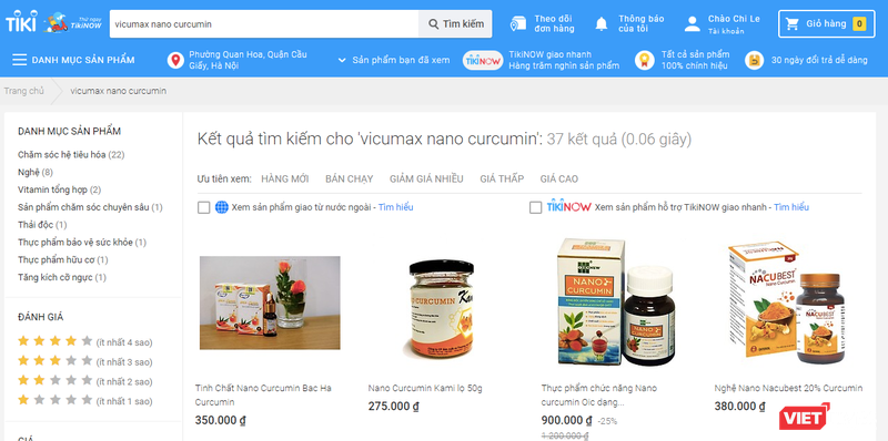 Các sản phẩm bày bán trên trang tiki.vn