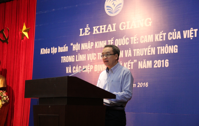 Thứ trưởng Bộ TT&TT Phan Tâm phát biểu tại lễ khai giảng khóa tập huấn sáng nay (25/8).