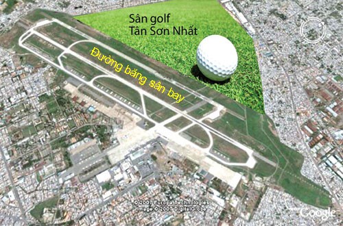 Cụm sân golf Tân Sơn Nhất đang là vấn đề được dư luận quan tâm. Bản đồ minh hoạ: Internet