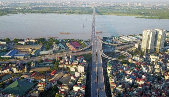 Cầu Vĩnh Tuy giai đoạn 2 sẽ có thiết kế tương tự cầu Vĩnh Tuy giai đoạn 1. Ảnh: TTXVN.