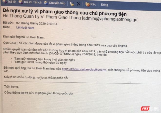 Nội dung thư điện tử của các đối tượng lừa đảo trên địa bàn Lạng Sơn. Ảnh: Cục CSGT - Bộ Công an.