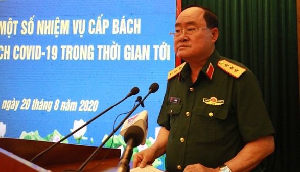 Thượng tướng Trần Đơn phát biểu tại hội nghị trực tuyến về triển khai một số nhiệm vụ cấp bách phòng, chống dịch COVID-19. Ảnh: Bộ Quốc phòng.