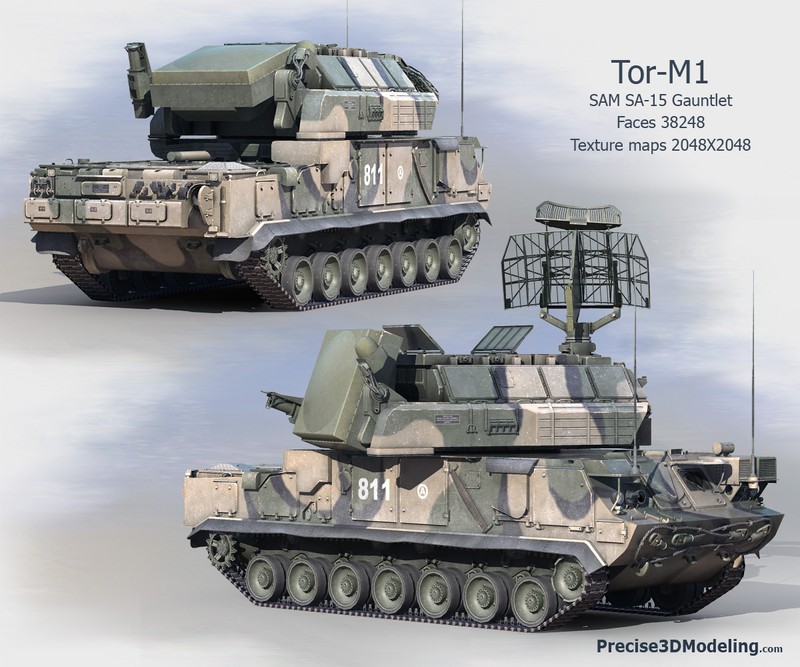 Tổ hợp tên lửa đất-đối-không Tor-M1 do Nga chế tạo (Ảnh: Precise3DModeling)