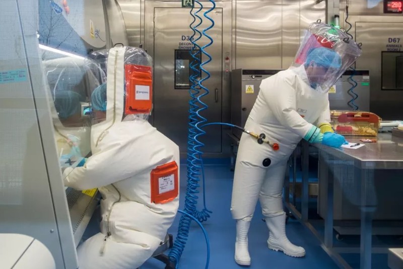 Nhân viên làm việc trong phòng thí nghiệm virus ở Vũ Hán (Ảnh: Vox)