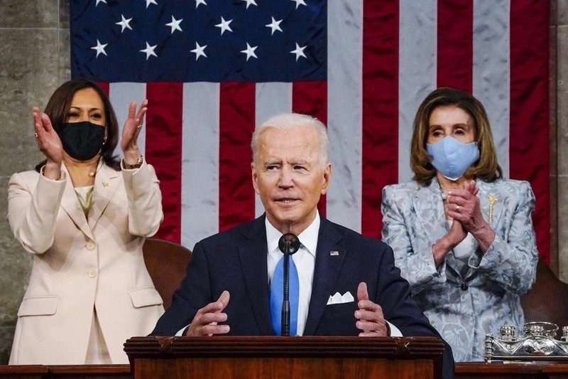 Tổng thống Mỹ Joe Biden trong bài phát biểu trước Quốc hội (Ảnh: AP)