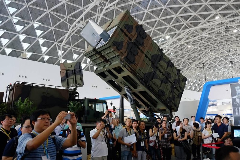 Tên lửa Hsiung Feng III của Đài Loan trong một cuộc triển lãm năm 2016 (Ảnh: AFP)
