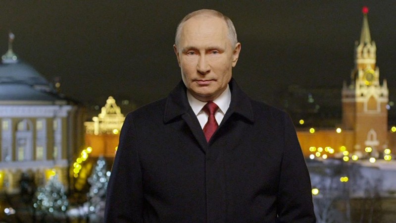Tổng thống Nga Vladimir Putin trong bài phát biểu nhân dịp kết thúc năm 2021 (Ảnh: Sputnik)