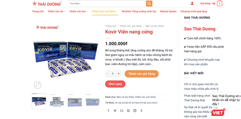 Viên nang cứng Kovir của Công ty Cổ phần Sao Thái Dương có giá bán lên tới 1 triệu đồng (Ảnh - VT) 