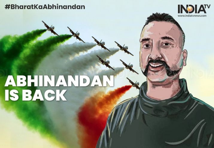 Áp phích của kênh truyền hình Ấn Độ chào đón Trung tá Abhinandan Varthaman được Pakistan trả về nước như một người hùng. 