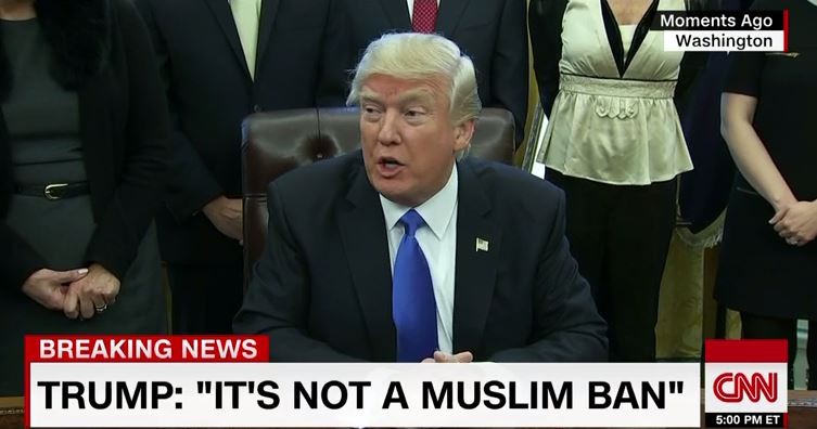 Trong một tuyên bố gần đây nhất của mình, Tổng thống Mỹ Donald Trump đã lên tiếng biện hộ cho quyết định của mình, ông nói rằng lệnh cấm này nhằm vào người tị nạn chứ không nhằm vào thế giới đạo Hồi.