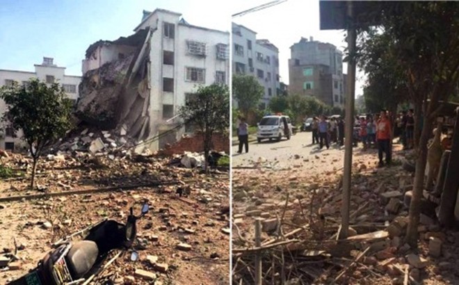 Nhiều vụ nổ chiều nay xảy ra ở một số địa điểm thuộc huyện Liễu Thành, tỉnh Quảng Tây, Trung Quốc, làm ít nhất 6 người chết và hàng chục người bị thương. Vụ nổ xảy ra một ngày trước quốc khánh Trung Quốc. Ảnh: CCTV 