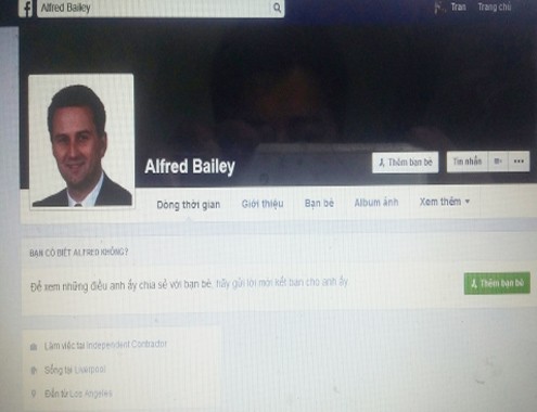 Facebook với ảnh đại diện mang tên Alfred Bailey được cho là đã lừa đảo nhiều phụ nữ. Ảnh: C.A.
