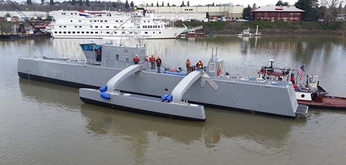 Tàu robot săn tìm tàu ngầm, hình ảnh do DARPA công bố ngày 16.2