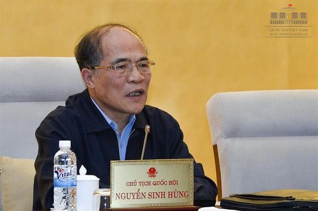 Chủ tịch Quốc hội Nguyễn Sinh Hùng phát biểu tại phiên họp thứ 45 (Ảnh: QH)