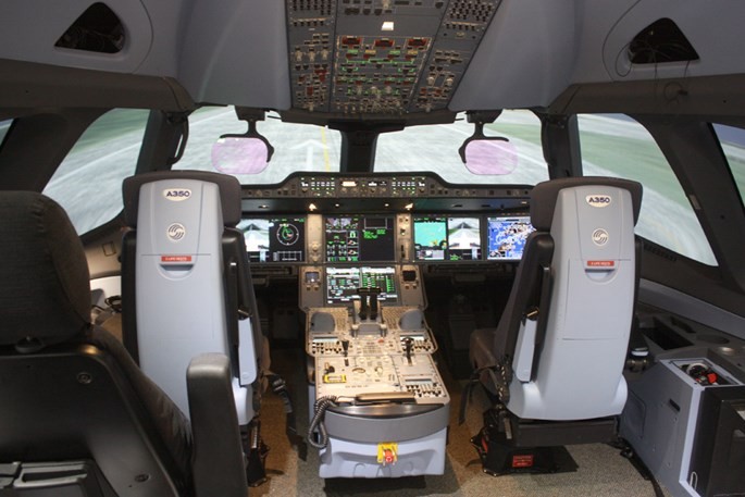 Bên trong mô phỏng buồng lái A350 XWB Ảnh: P.Nguyễn Dũng