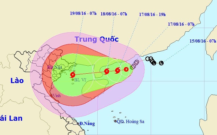 Vị trí và dự báo đường đi của áp thấp nhiệt đới - Nguồn: Trung tâm dự báo khí tượng thủy văn Trung ương