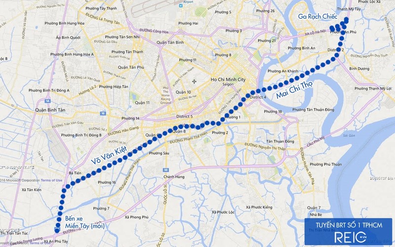 Bản đồ minh họa tuyến BRT số 1 của TP.HCM