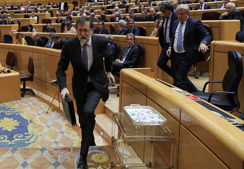 Thủ tướng Mariano Rajoy tại cuộc họp Thượng viện Tây Ban Nha ngày 27/10. Ảnh: Reuters 