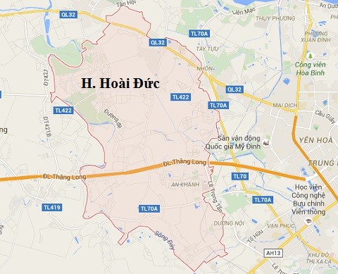 Bản đồ địa lý huyện Hoài Đức. Nguồn: hanoi.gov.vn