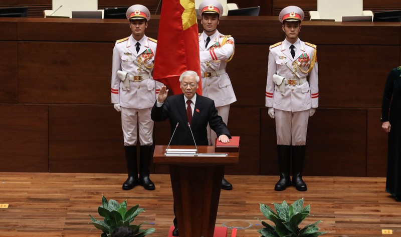 Chủ tịch nước Nguyễn Phú Trọng tuyên thệ nhậm chức. Ảnh VGP/Nhật Bắc