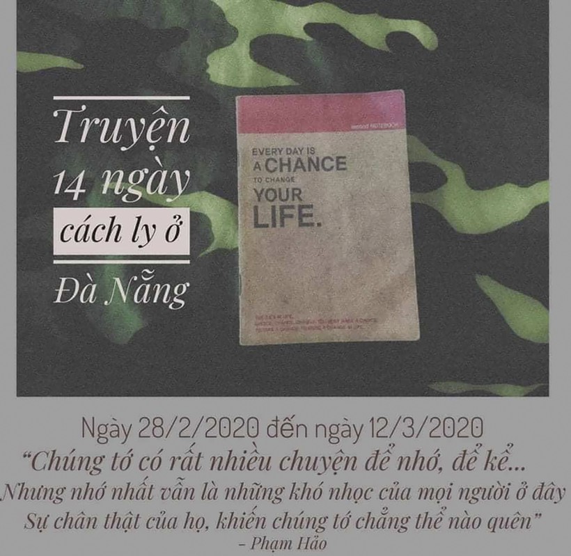 "Bìa" cuốn Nhật ký 14 ngày cách ly tại Đà Nẵng của bạn du học sinh tên Phạm Hảo (ảnh Sông Hàn)