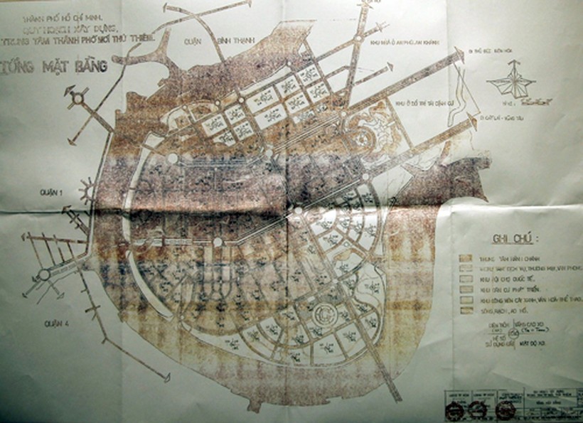 Bản đồ được cho là quy hoạch 1/5.000 khu đô thị mới Thủ Thiêm được Thủ tướng phê duyệt năm 1996.
