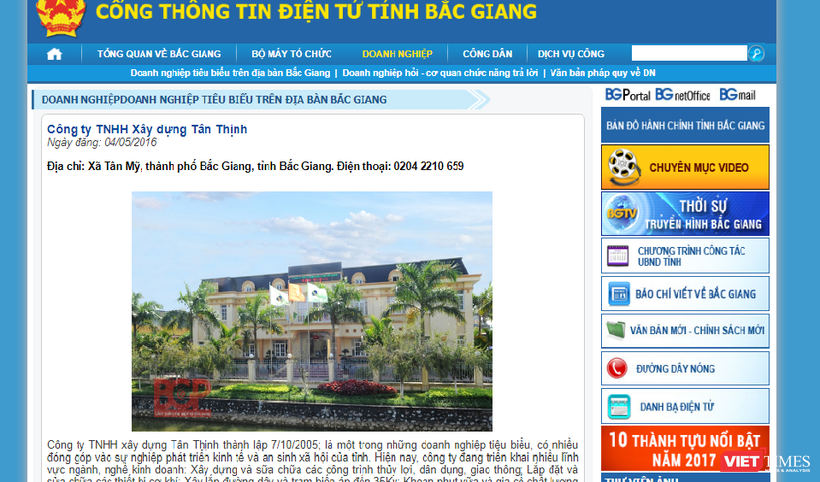 Công ty Tân Thịnh được chỉ định thầu dự án BT ở Bắc Giang.