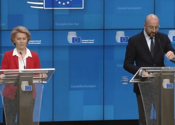 Chủ tịch Ủy ban châu Âu Ursula von der Leyen tuyên bố chính thức đóng cửa Liên minh châu Âu (Ảnh: Đông Phương).