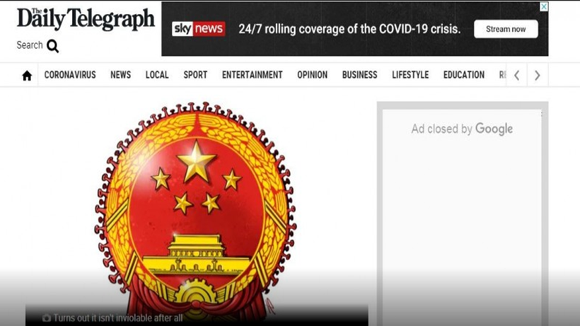 Hình quốc huy Trung Quốc bị tờ Daily Telegraph chế để minh họa gây nên sóng gió (Ảnh: Daily Telegraph).