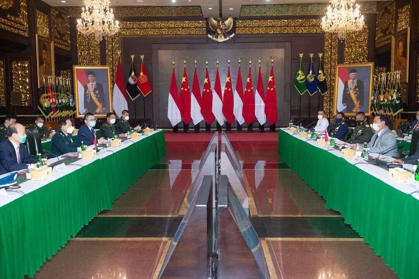 Bộ trưởng Quốc phòng hai nước Trung Quốc và Indonesia hội đàm hôm 9/9 (Ảnh: Tân Hoa xã).